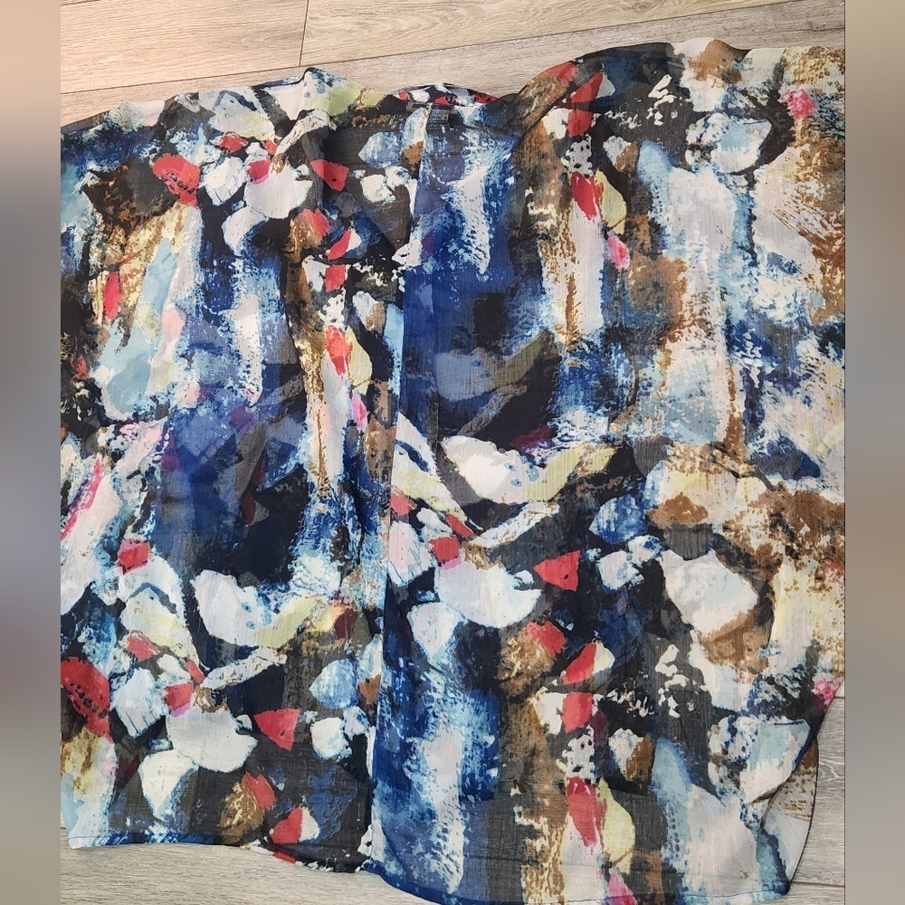 Alain Weiz Abstract Multicolor Butron Up Kimono T… - image 3